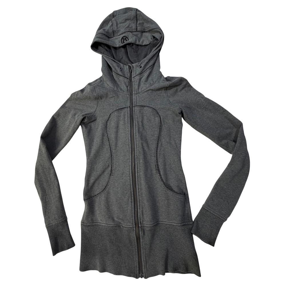 Lululemon Scuba Hoodie Jacket Heathered Gray Full Zip Thumbholes Size 2